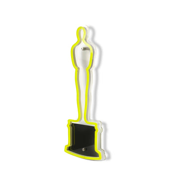 Neon sign shaped like an Oscar statue on a white background Neon Oscar Statue Sign the Academy Awards Show official Oscars Logo Merchandise